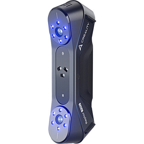 Creality Raptor Pro 3D scanner front view with blue lights glowing around the two camera lenses