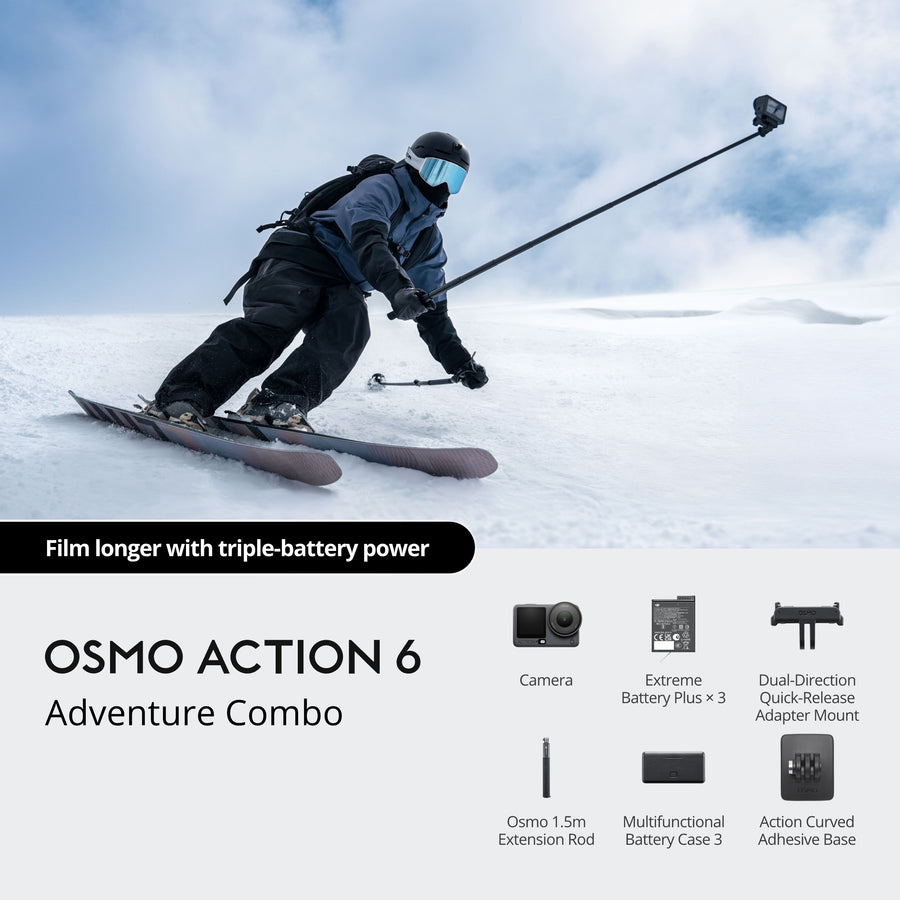 DJI Osmo Action 6 Adventure Combo | 4K120 Variable-Aperture Action Camera, 3 Batteries