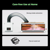 White Falcon A1 connected by a flexible hose to a smoke extractor, with the included air assist module shown below