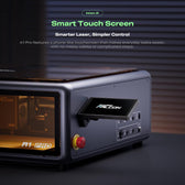 Creality Falcon A1 Pro side view showing the smartphone-style touchscreen, red emergency stop and side control ports
