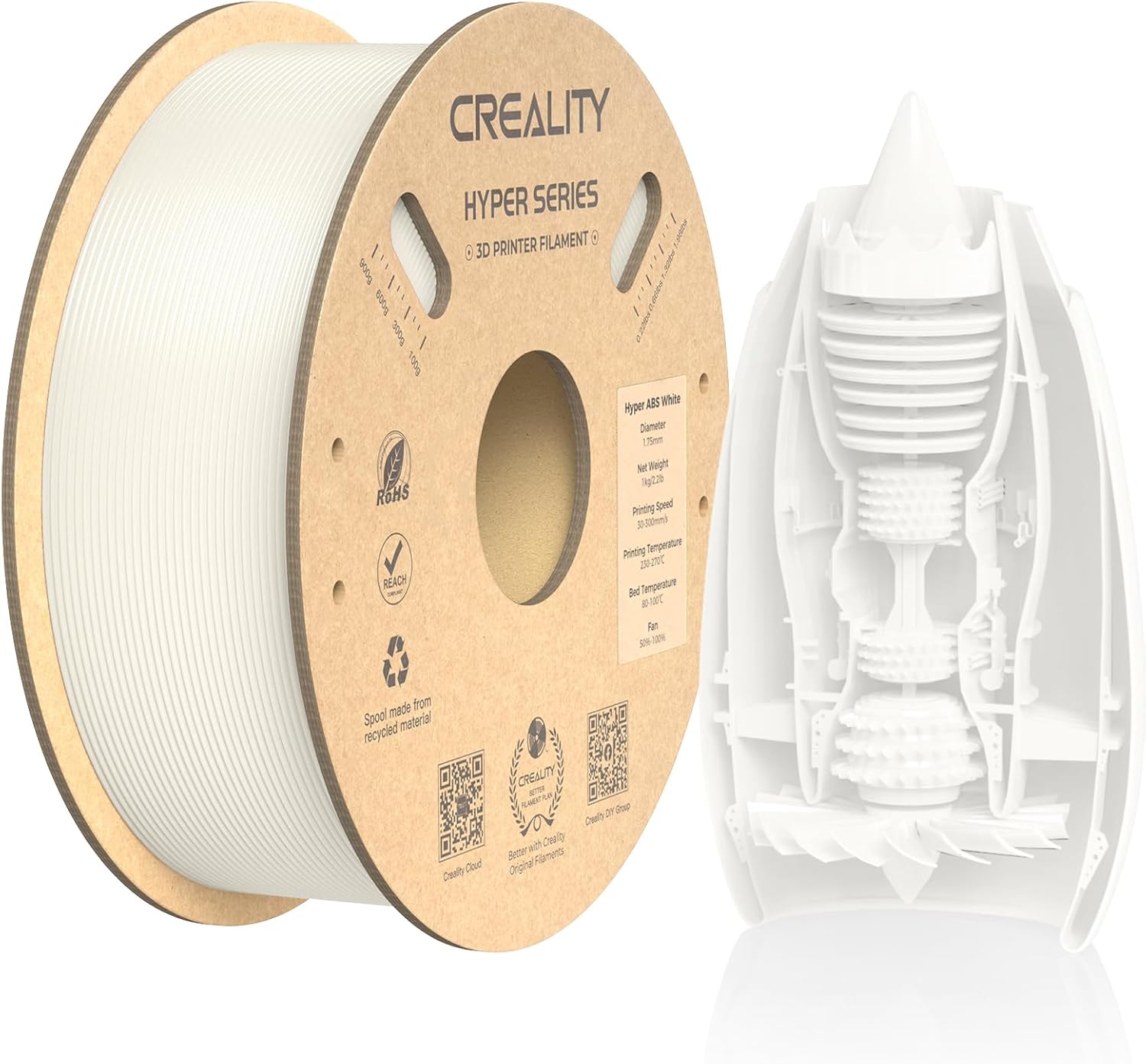 Creality Hyper ABS White Filament for K1/K1 Max/K1C – Image 1 | DroneNerds