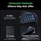 Creality K2 touchscreen file menu, air purifier filter and ethernet cable connection shown as feature highlights