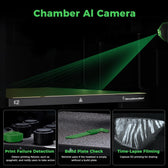 Creality K2 chamber AI camera beam over the build plate with print failure detection, plate check and time-lapse examples