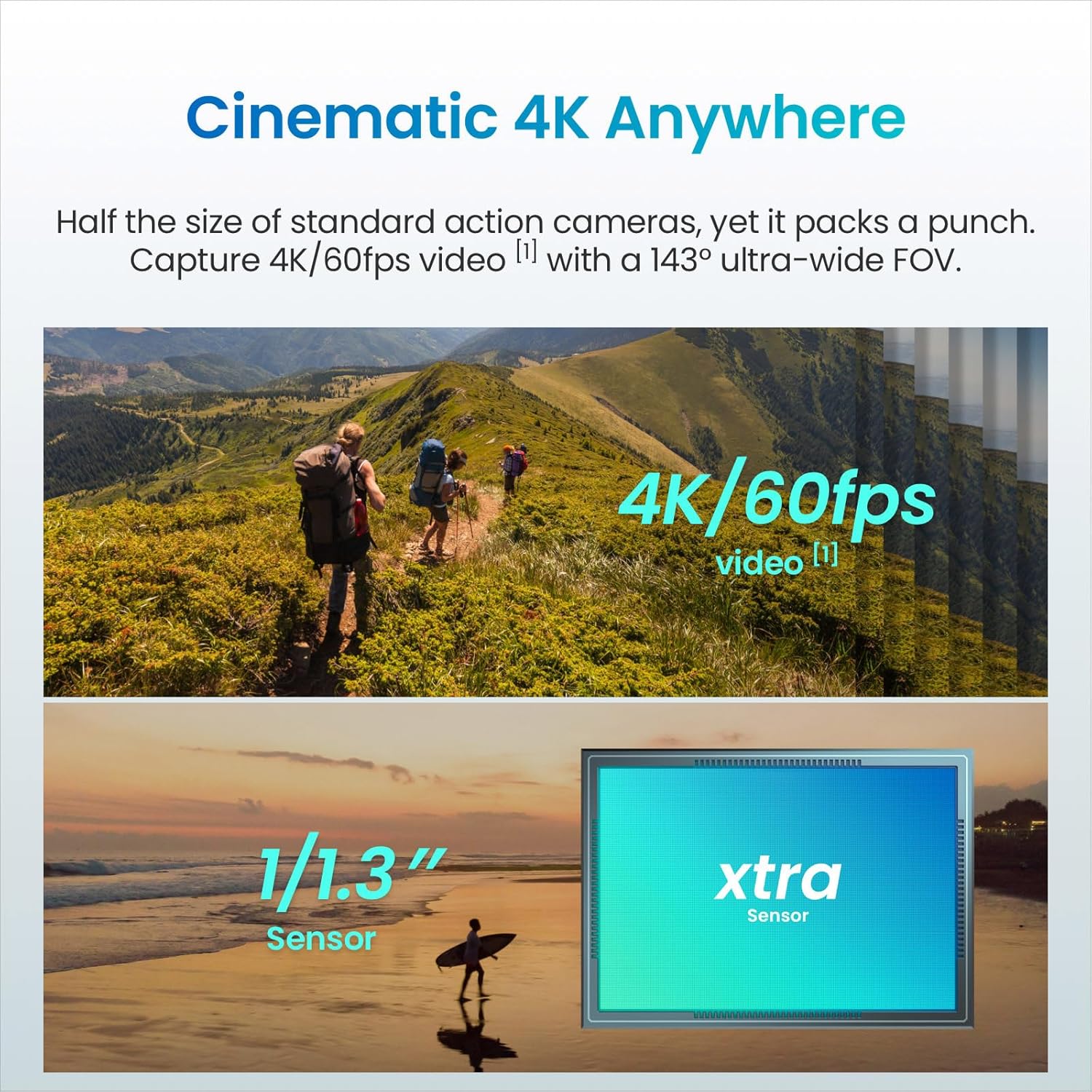XTRA Atto Wearable 4K Action Camera (128GB) 4K/60fps Video