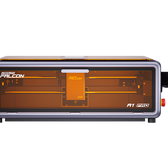 Creality Falcon A1 Pro 20W laser engraver front view with orange enclosure window, emergency stop button and side touchscreen