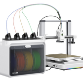 Creality SPARKX i7 3D printer with CFS Lite filament box holding four colored spools, tubes feeding the toolhead