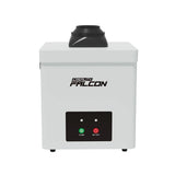 Creality Falcon desktop smoke purifier in white, front view with black intake nozzle on top and flow and on/off buttons